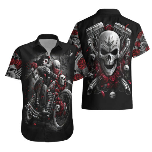 Chemise hawaïenne Crâne Motard Fille Rose – Image 3