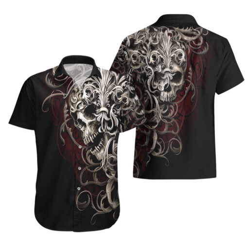 Chemise hawaïenne Crâne Guerrier Argent Royal – Image 3