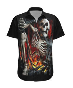 Chemise hawaïenne Crâne Squelette Déchiré Flamme Intérieure