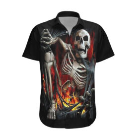 Chemise hawaïenne Crâne Squelette Déchiré Flamme Intérieure