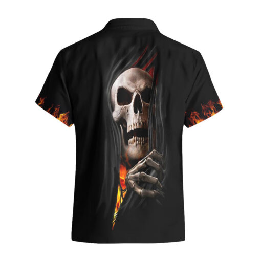 Chemise hawaïenne Crâne Squelette Déchiré Flamme Intérieure – Image 2