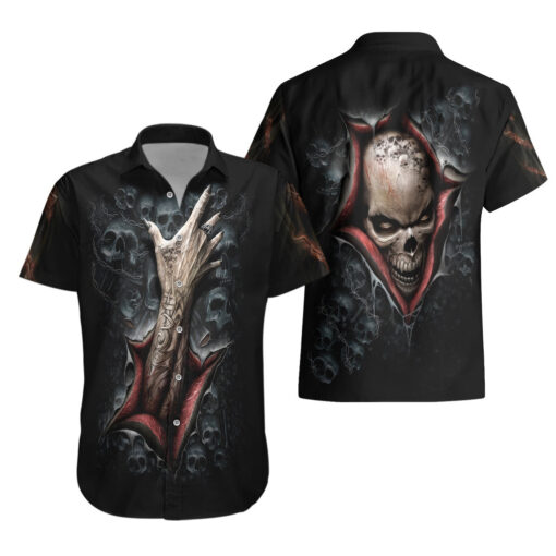 Chemise hawaïenne Crâne Squelette Déchiré Intérieur – Image 3