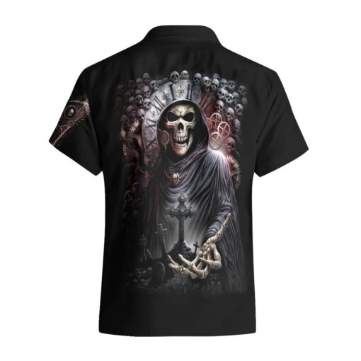 Chemise hawaïenne Crâne Faucheur Temps Sombre – Image 2