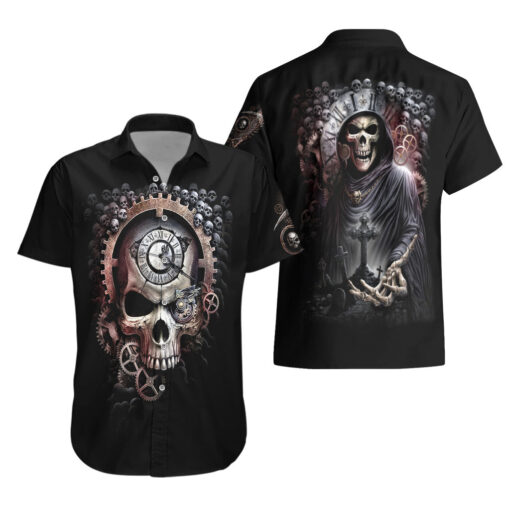 Chemise hawaïenne Crâne Faucheur Temps Sombre – Image 3