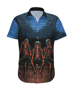 Chemise hawaïenne Crâne Trois Squelettes Pas Voir Pas Parler Pas Entendre