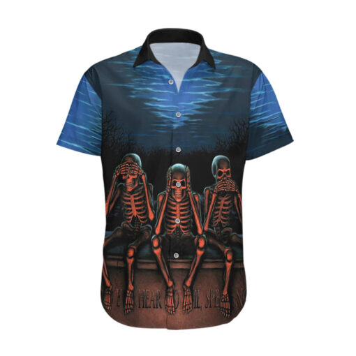 Chemise hawaïenne Crâne Trois Squelettes Pas Voir Pas Parler Pas Entendre
