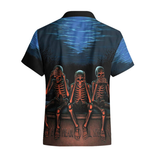 Chemise hawaïenne Crâne Trois Squelettes Pas Voir Pas Parler Pas Entendre – Image 2