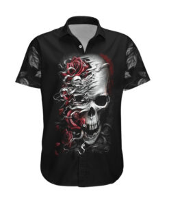 Chemise hawaïenne Crâne Trois Crânes Pas Voir Mal Rose