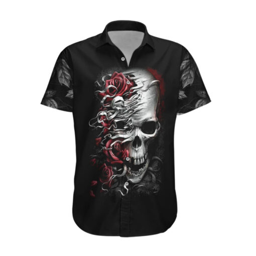Chemise hawaïenne Crâne Trois Crânes Pas Voir Mal Rose
