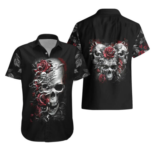Chemise hawaïenne Crâne Trois Crânes Pas Voir Mal Rose – Image 3
