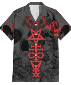 Chemise hawaïenne Crâne Horreur Symbole Satan Grunge