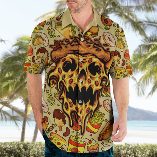 Chemise hawaïenne Crâne Motif Pizza Repose en pizza – Image 3