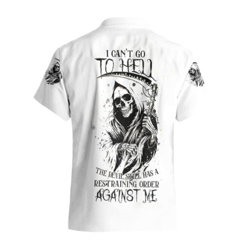 Chemise hawaïenne Crâne Faucheur Je ne peux pas aller en enfer ordre du diable contre moi