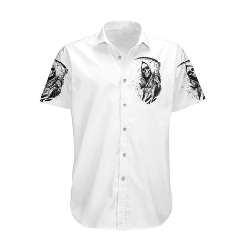 Chemise hawaïenne Crâne Faucheur Je ne peux pas aller en enfer ordre du diable contre moi – Image 2