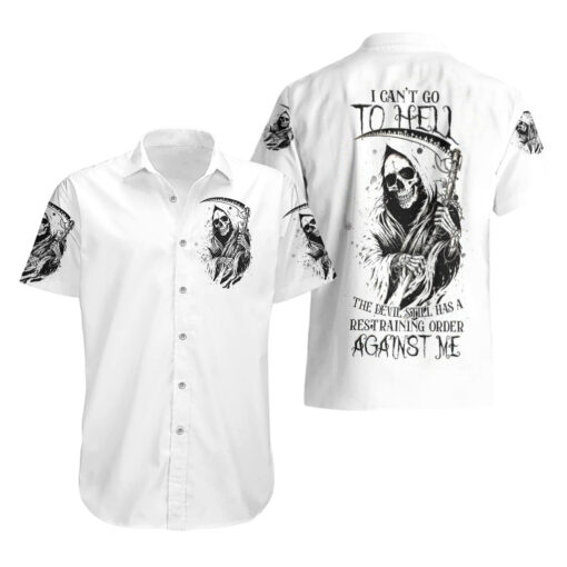 Chemise hawaïenne Crâne Faucheur Je ne peux pas aller en enfer ordre du diable contre moi – Image 3