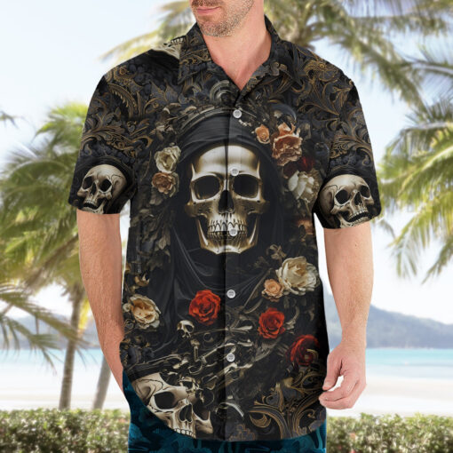 Chemise hawaïenne Crâne Roses Ne jamais dire mourir – Image 3