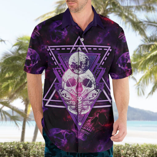 Chemise hawaïenne Crâne et papillon de nuit fantaisie grunge art – Image 3