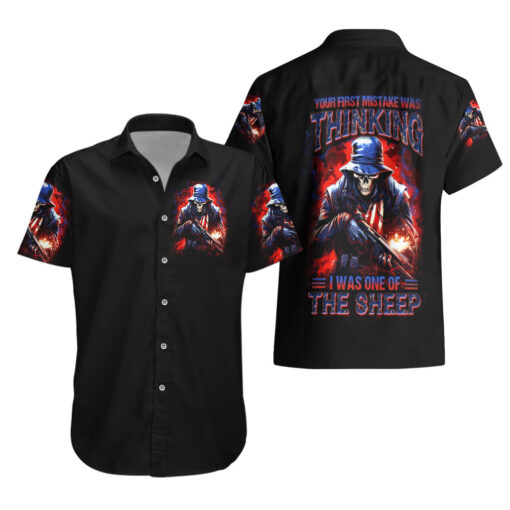 Chemise hawaïenne Crâne Soldat Votre première erreur était de penser que j'étais un mouton – Image 3