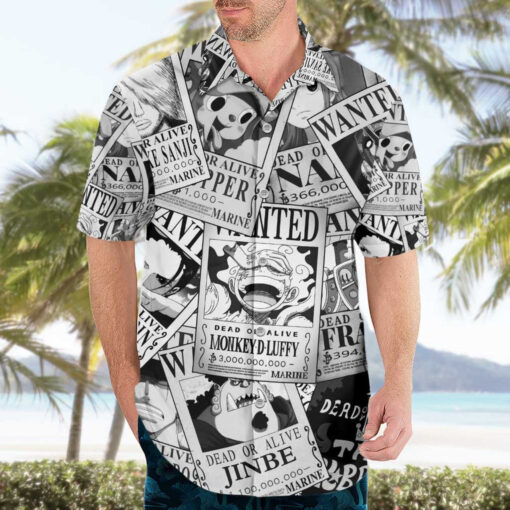 Chemise hawaïenne Chapeau de paille Wanted Motif One Piece Anime Mix Manga – Image 3
