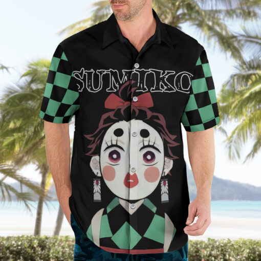 Chemise hawaïenne Tanjiro Sumiko Demon Slayer Visage Drôle – Image 3