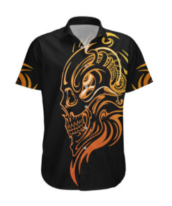 Chemise hawaïenne Tatouage Tête de Mort Visage Doré