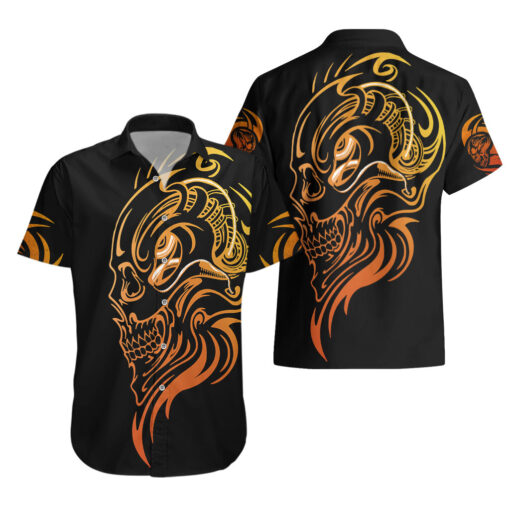 Chemise hawaïenne Tatouage Tête de Mort Visage Doré – Image 3
