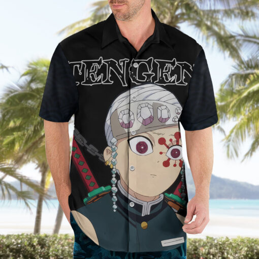 Chemise hawaïenne Tengen Uzui Visage Drôle Demon Slayer – Image 3
