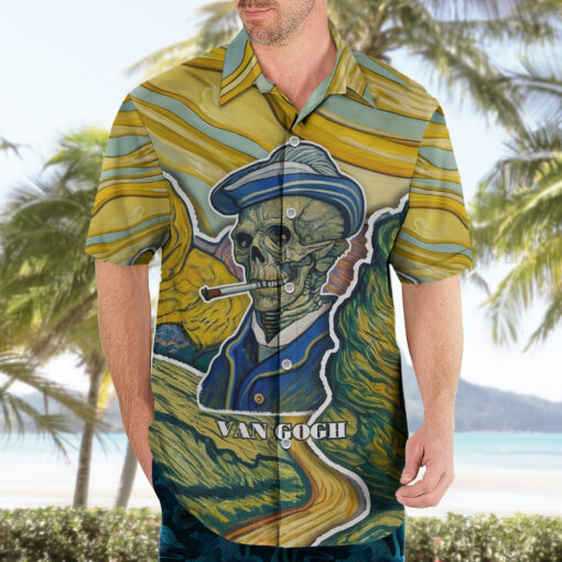 Chemise hawaïenne Vincent Van Gogh Tête de Mort – Image 3
