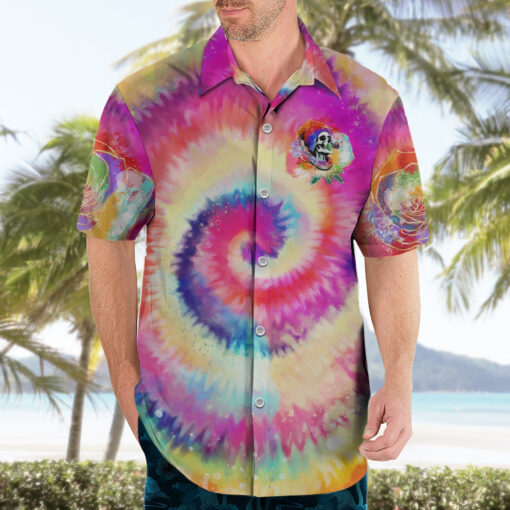 Chemise hawaïenne Nous Sommes Tous Humains LGBT Tête de Mort Tie Dye – Image 3