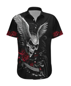 Chemise hawaïenne Ailes Tête de Mort Rose Romantique