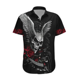 Chemise hawaïenne Ailes Tête de Mort Rose Romantique