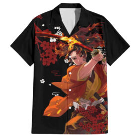 Chemise hawaïenne Yoriichi Tsugikuni Demon Slayer Motif Texte