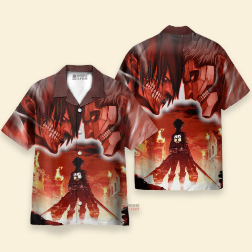 Chemise Hawaïenne L'Attaque des Titans Eren Yeager Burning – Image 3