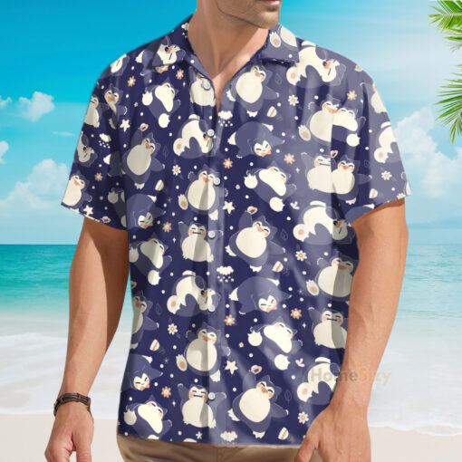 Chemise Hawaïenne Modèle sans couture de Pokemon marine Ronflex – Image 3