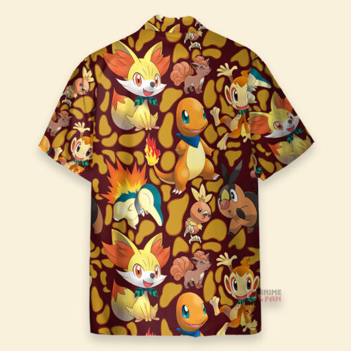 Chemise Hawaïenne Pokémon Type de Feu Démarreurs Orange – Image 2