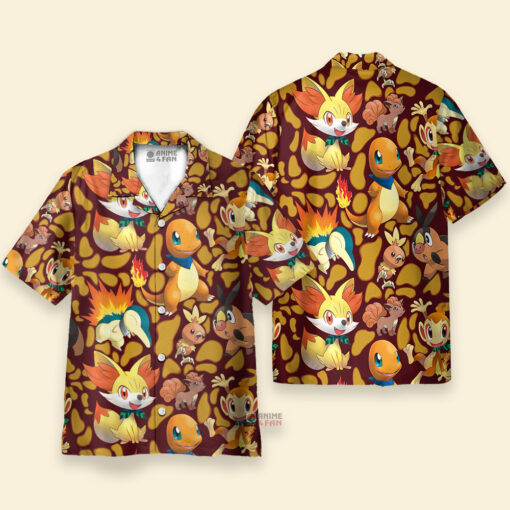 Chemise Hawaïenne Pokémon Type de Feu Démarreurs Orange – Image 3