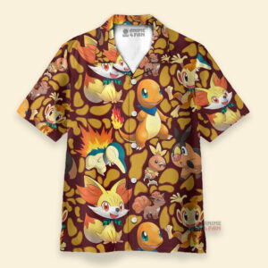 Chemise Hawaïenne Pokémon Type de Feu Démarreurs Orange