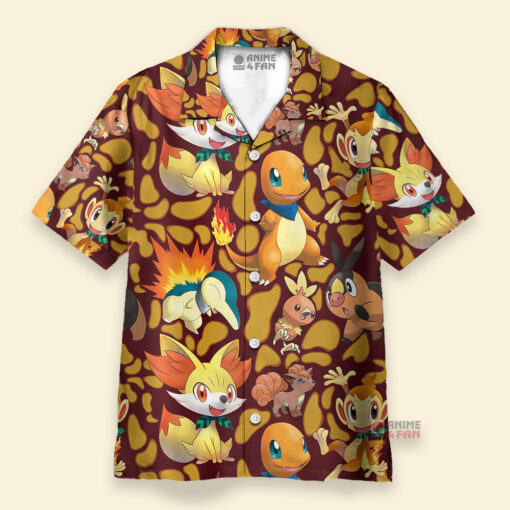 Chemise Hawaïenne Pokémon Type de Feu Démarreurs Orange