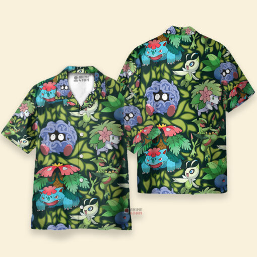 Chemise Hawaïenne Pokemon Type Herbe Vert – Image 3