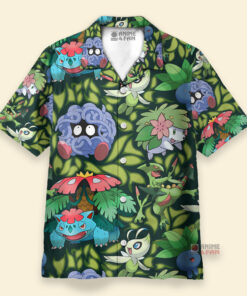 Chemise Hawaïenne Pokemon Type Herbe Vert