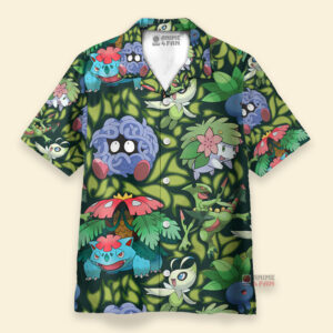 Chemise Hawaïenne Pokemon Type Herbe Vert