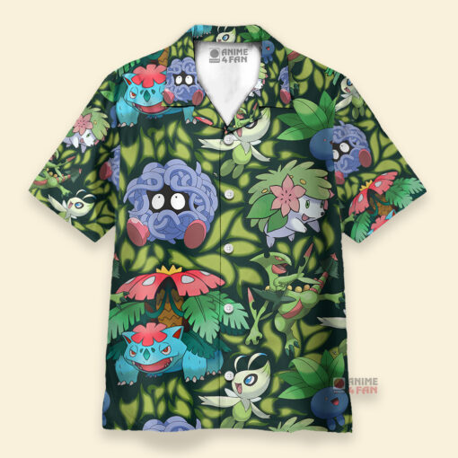 Chemise Hawaïenne Pokemon Type Herbe Vert