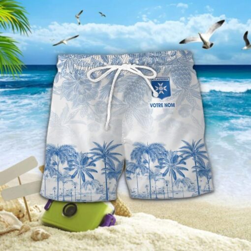 Chemise Hawaïenne AJ Auxerre Motif Tropical Unique Avec Nom Personnalisé – Image 2