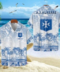 Chemise Hawaïenne AJ Auxerre Motif Tropical Unique Avec Nom Personnalisé