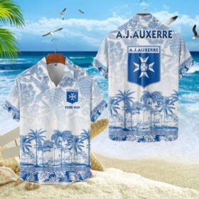 Chemise Hawaïenne AJ Auxerre Motif Tropical Unique Avec Nom Personnalisé