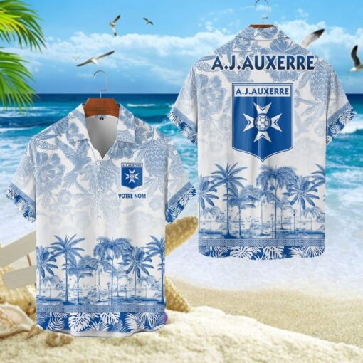 Chemise Hawaïenne AJ Auxerre Motif Tropical Unique Avec Nom Personnalisé