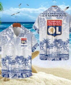 Chemise Hawaïenne Olympique Lyonnais Motif Tropical Unique Avec Nom Personnalisé
