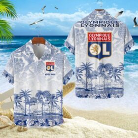 Chemise Hawaïenne Olympique Lyonnais Motif Tropical Unique Avec Nom Personnalisé