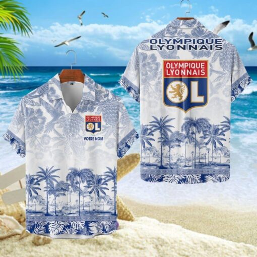 Chemise Hawaïenne Olympique Lyonnais Motif Tropical Unique Avec Nom Personnalisé