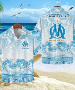 Chemise Hawaïenne Olympique de Marseille Motif Tropical Unique Avec Nom Personnalisé